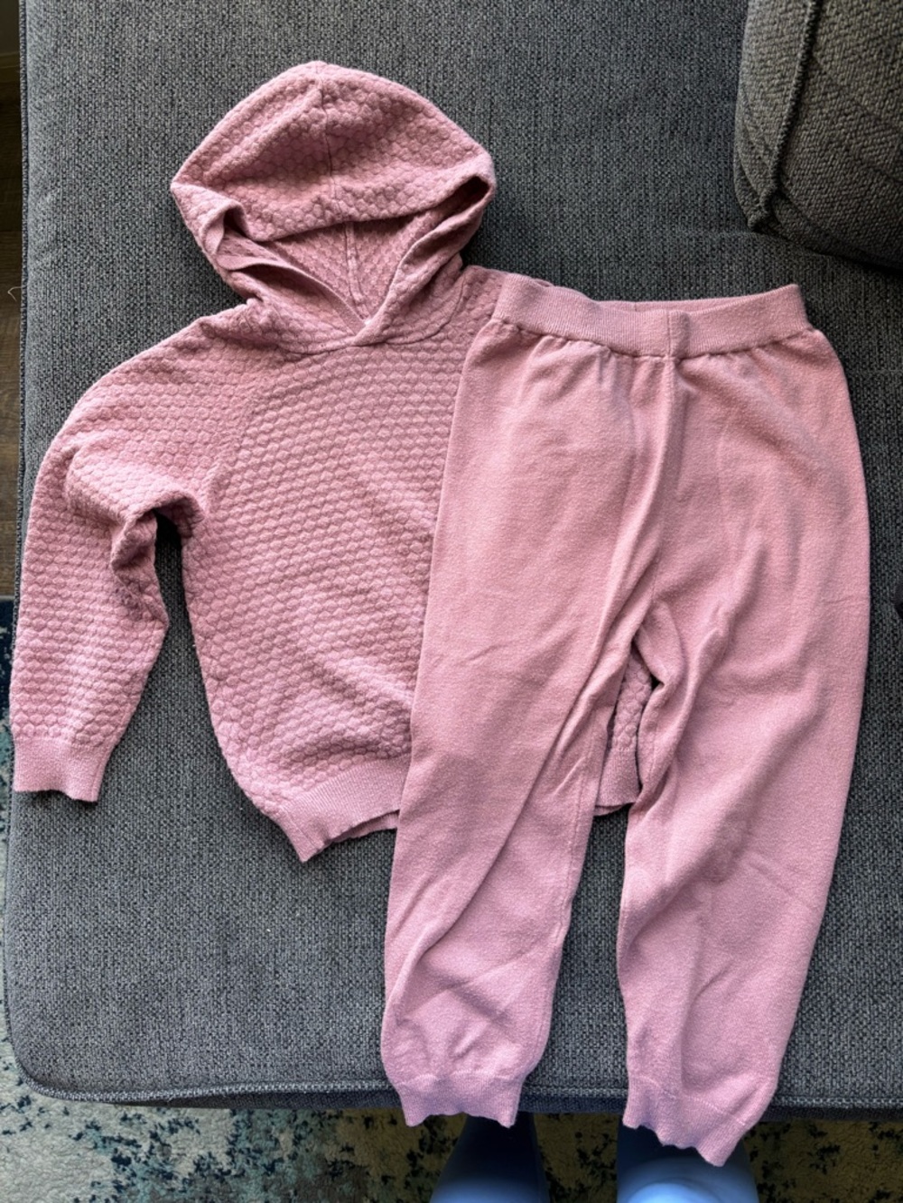 Girls' Dusty Pink Knit Hoodie & Jogger Set - Cozy Matching Outfit